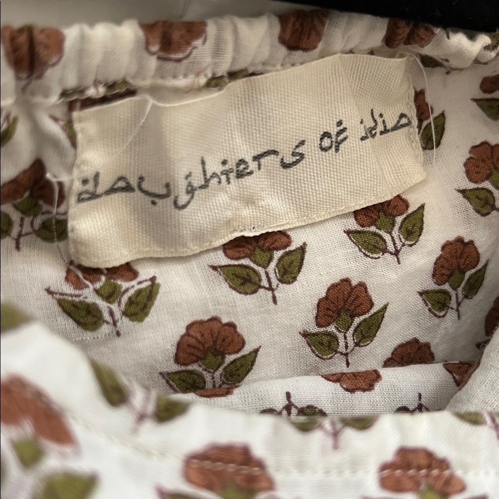 Daughters of India 100% cotton white floral print ruffle sleeve maxi dress - Picture 3 of 7